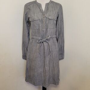 Cabela’s Women’s Gray Long Sleeve Shirt Dress Size M 100% Cotton Tie Waist Pocke